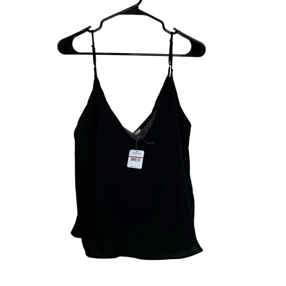 Intimately Free People NWT Black Cami Top Gray Lace Edge Size XS Adjust Strappy